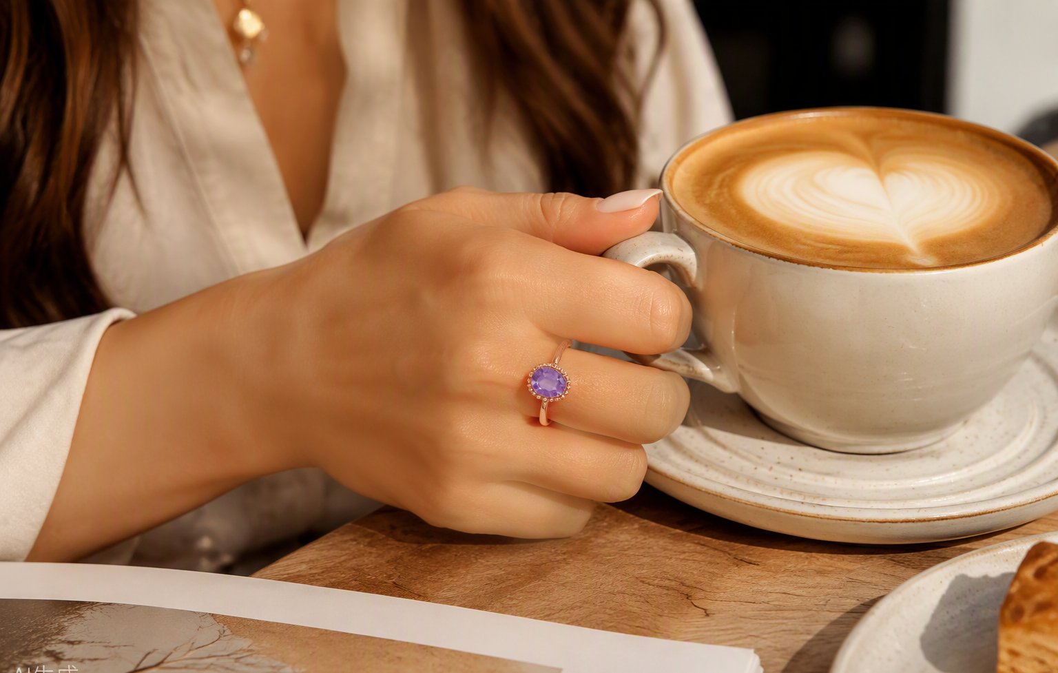 咖啡與紫羅蘭翡翠戒指 Coffee with lavender jadeite ring