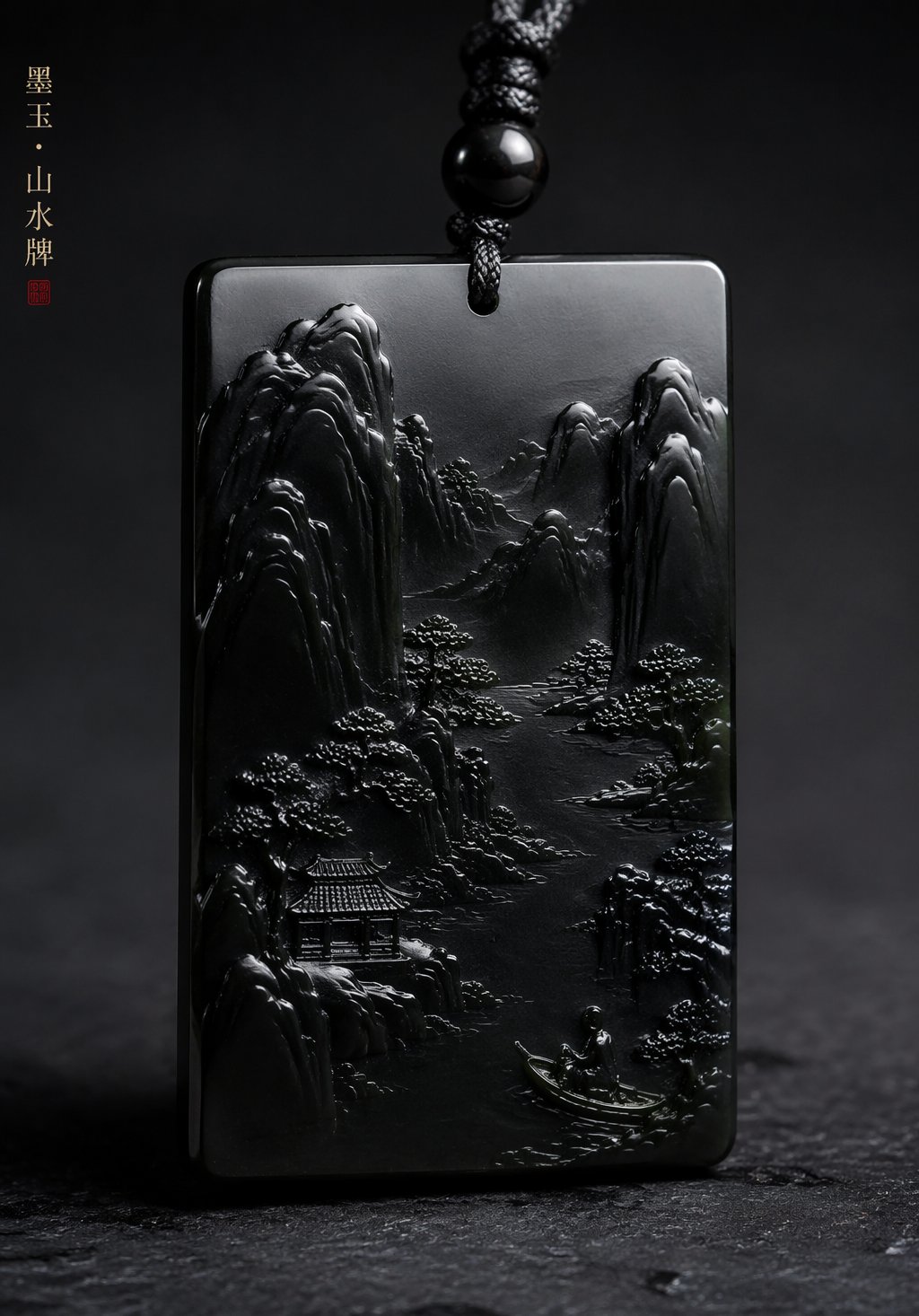 墨玉山水牌 Black Jade Landscape Plaque